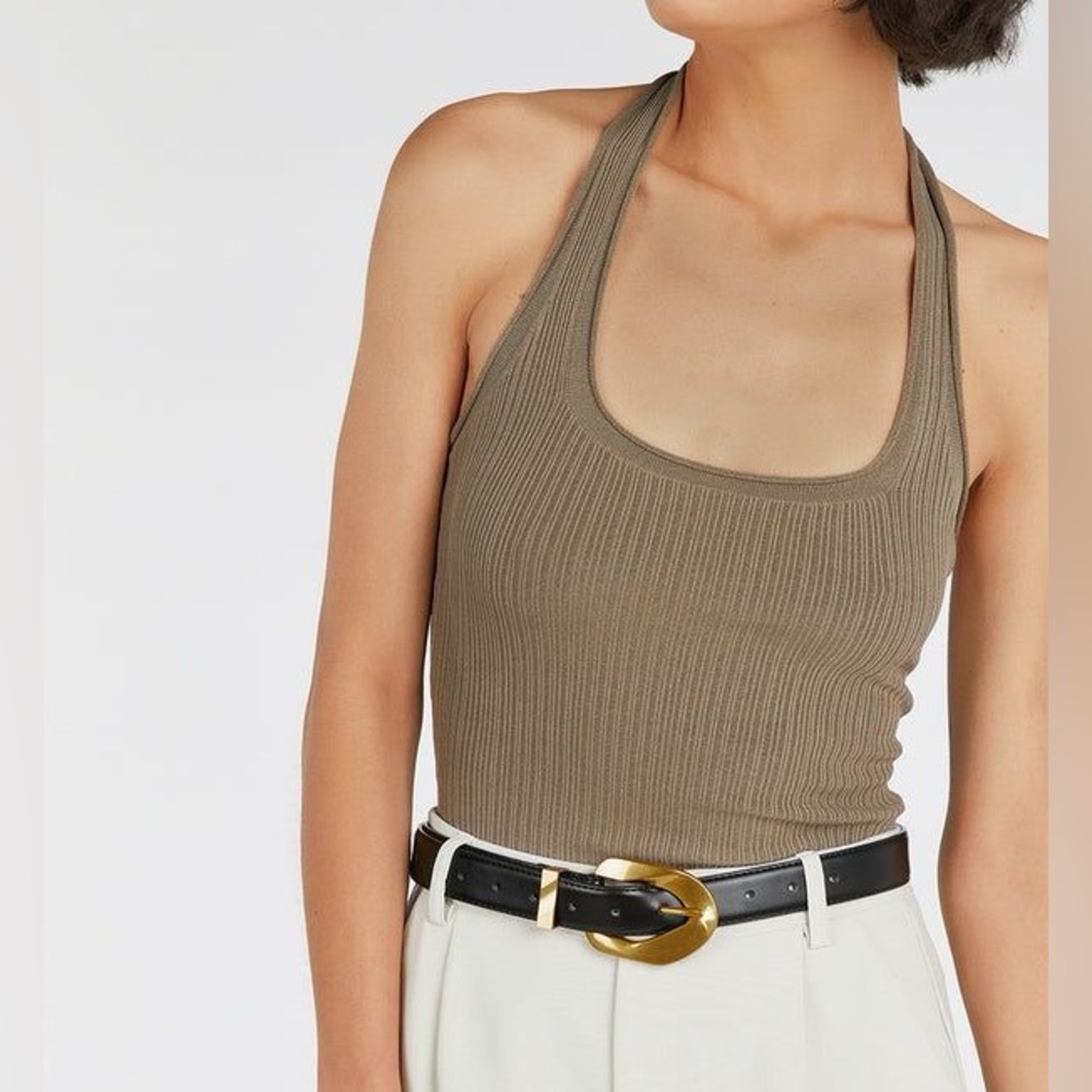 DISSH Olive Ribbed Halter Tank Top